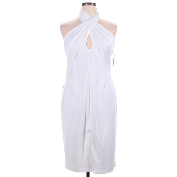 NWT Aidan Mattox Creamy White Halter Neck Bias Cocktail Midi Dress Size 14 $195 - Picture 1 of 5